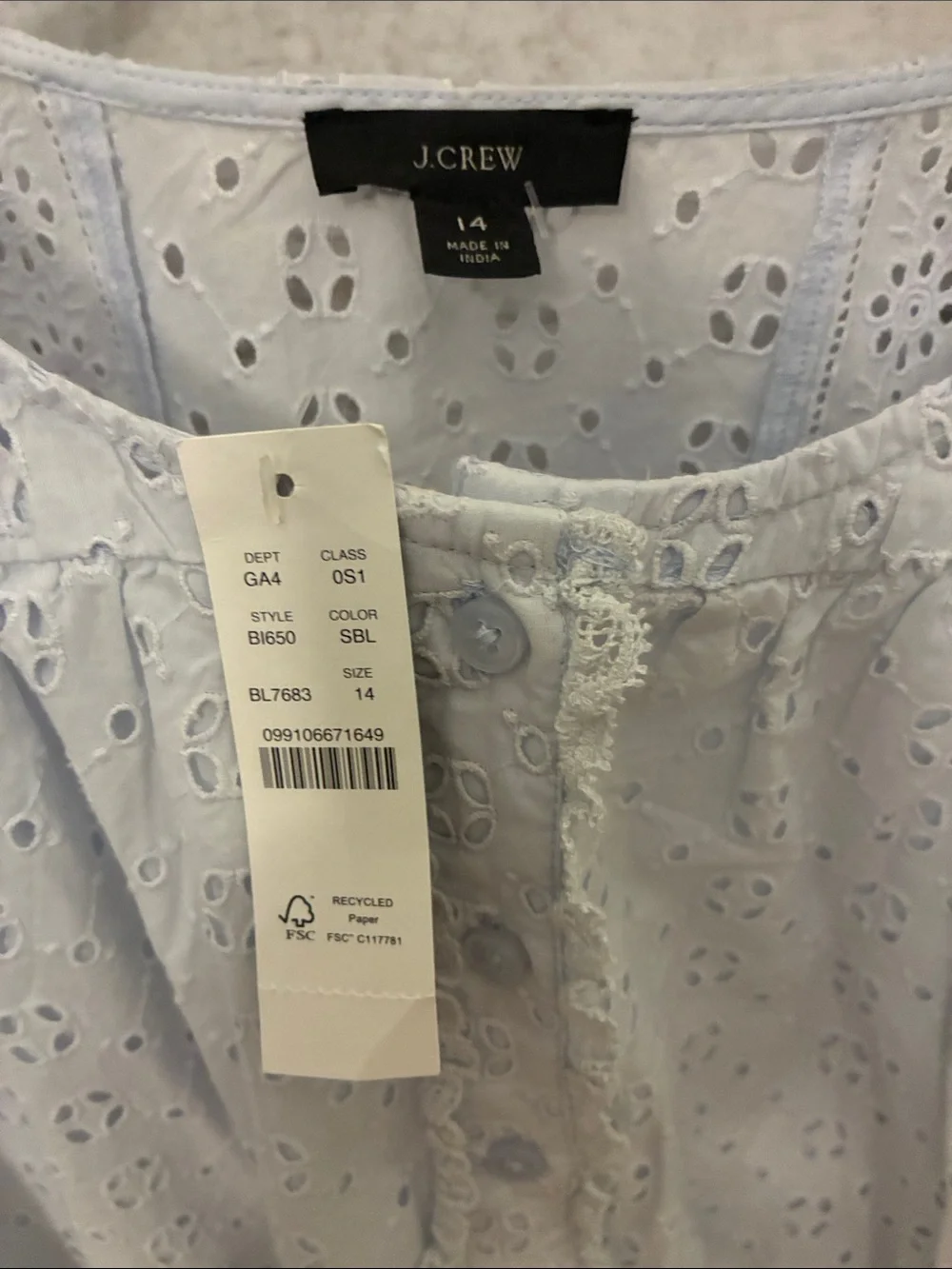 J. Crew Light Blue Eyelet Cotton Dress